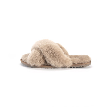 Shearling Flat Sandals Cross Strap Slippers